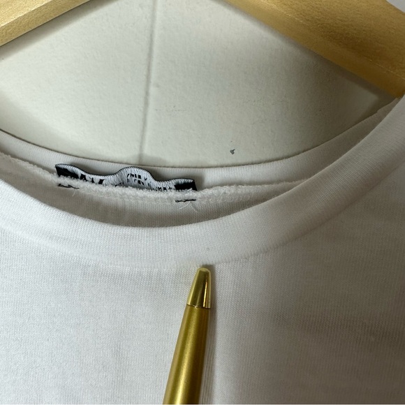 Zara White Pleated Padded Shoulder Crop Top Tee Elastic Hem Size S Shirt - Picture 11 of 11